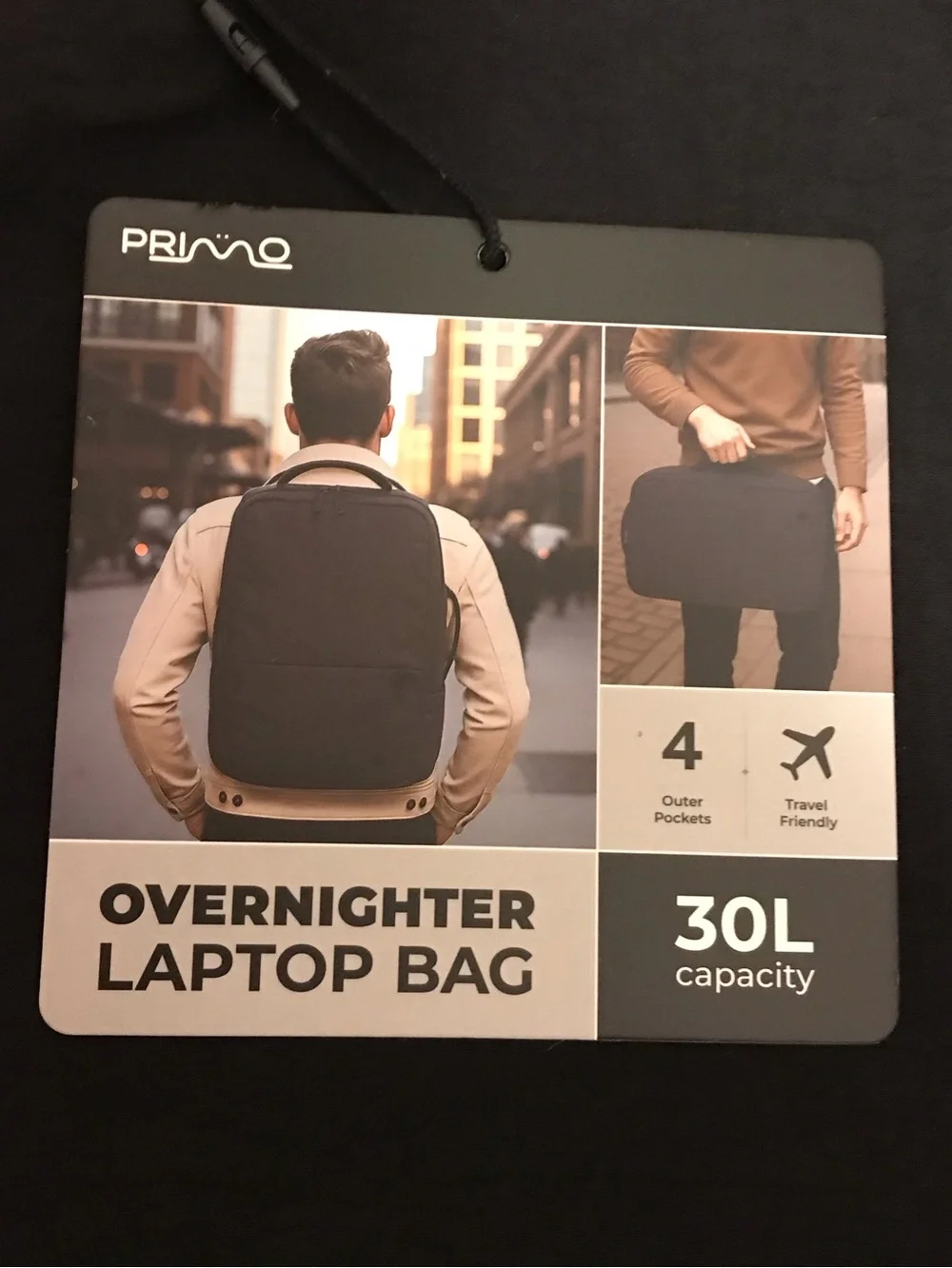 Primo Black Overnighter Laptop Backpack 30L